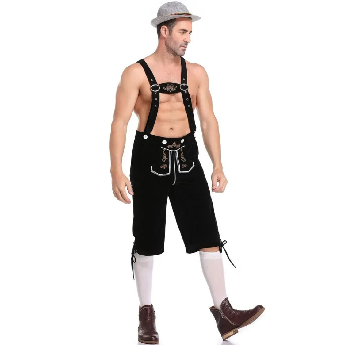 LederGr - Authentieke Lederhosen Heren met Bretels en Borduursels - Feestkleding