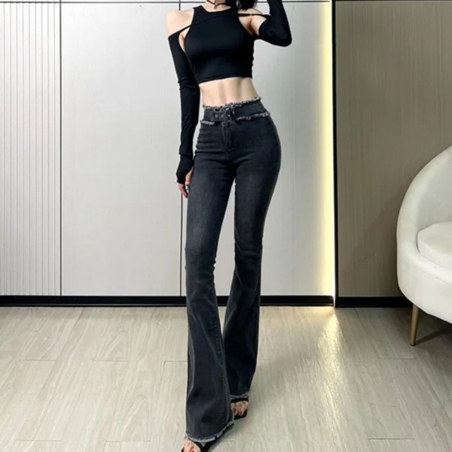 Lorenda - Flared Broek Dames Hoge Taille Gelaagde Ruffle Bell Bottoms