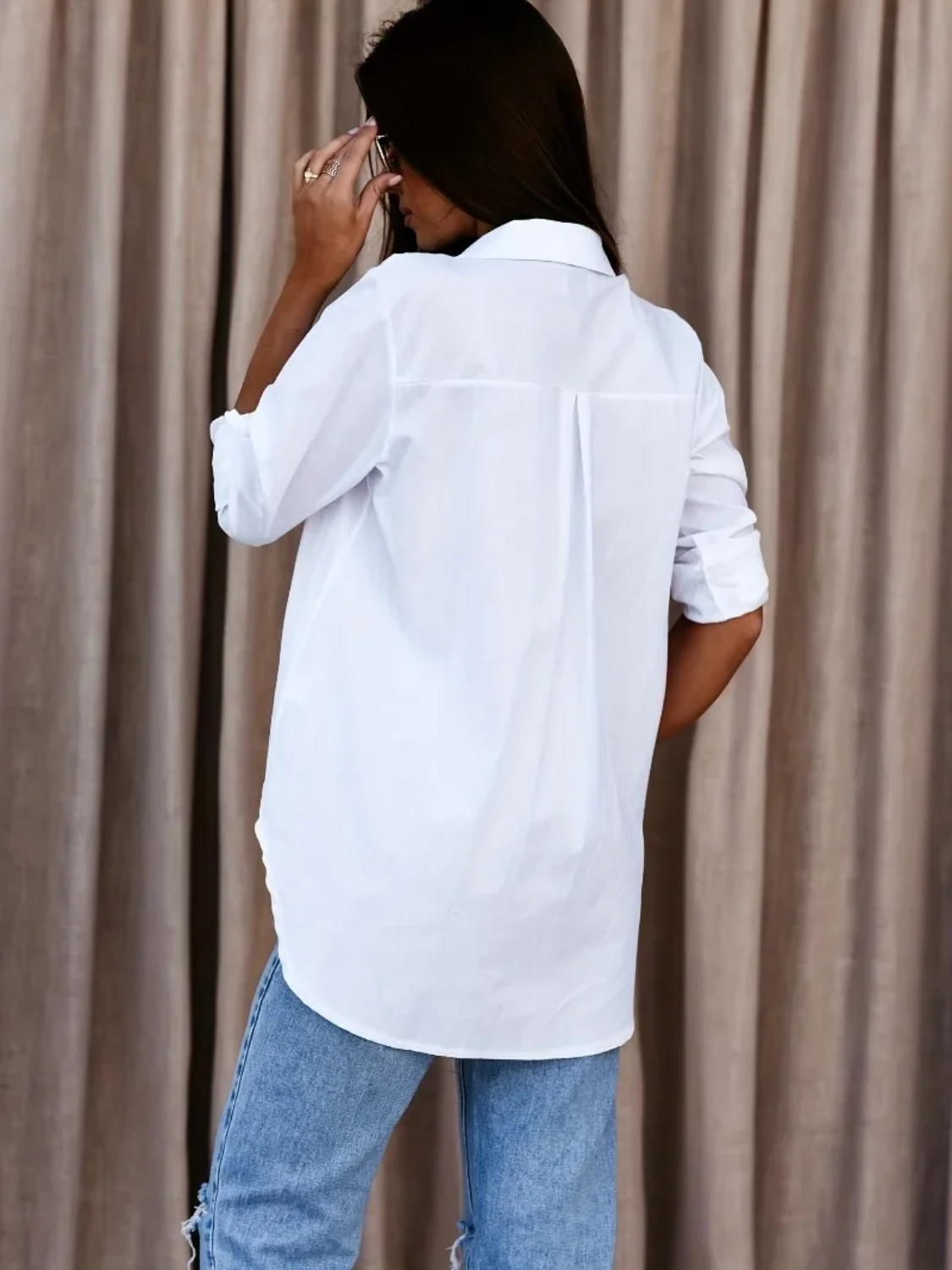MonAmi® witte omgeslagen kraag comfortabele lange zomer blouse