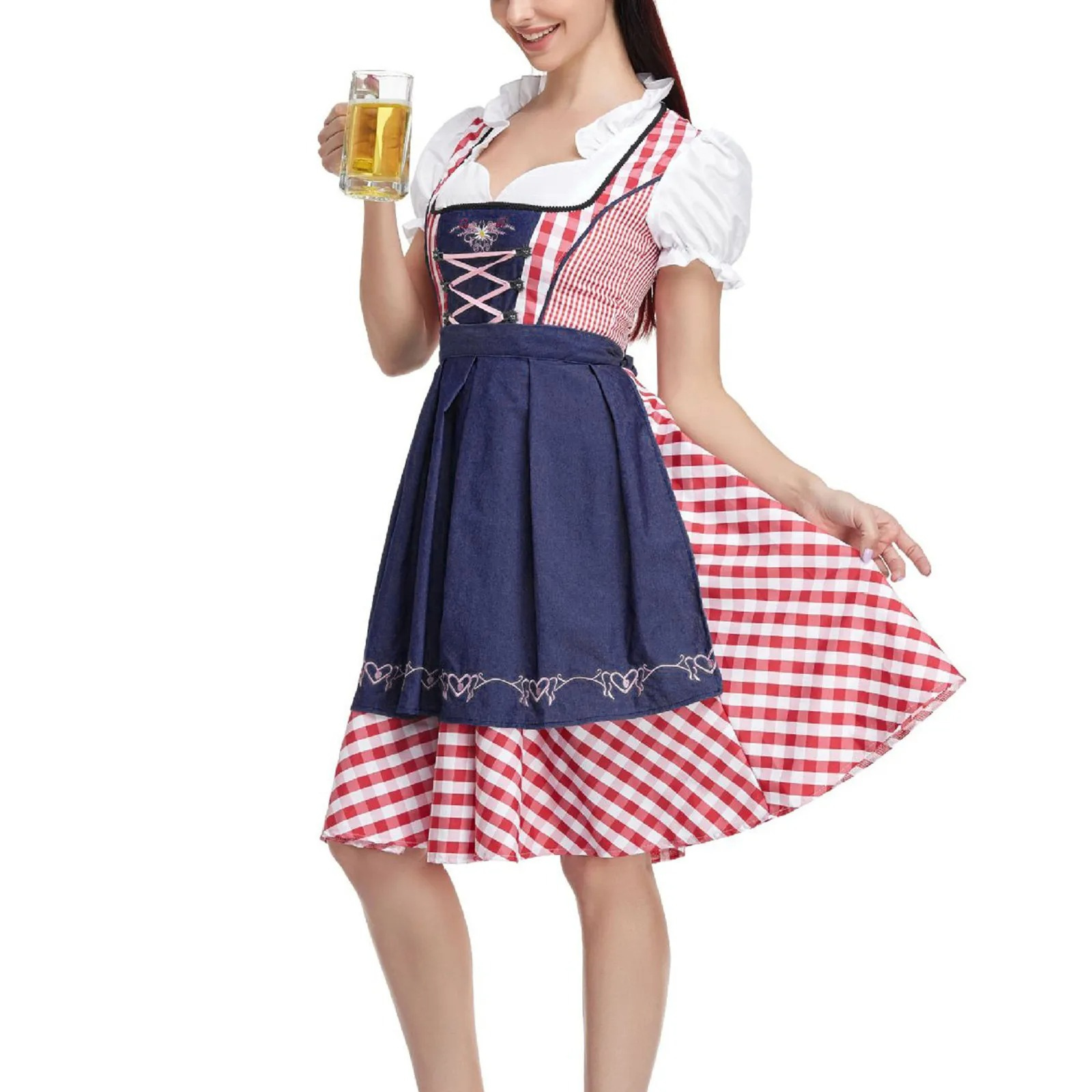 Windira - Dirndl Dames Jurk voor Oktoberfest met Borduursels en Schort