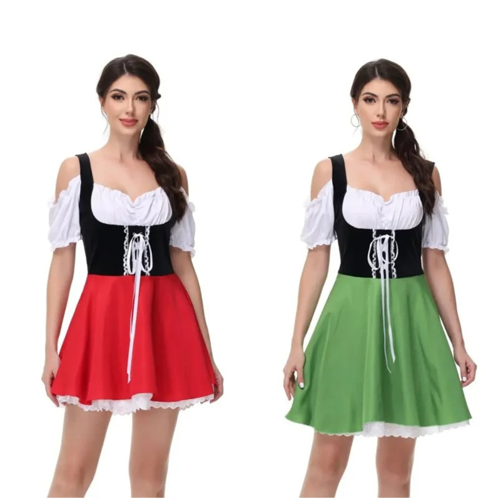 Zirndra - Dirndl Dames Jurk met Off-Shoulder Mouwen en Kantdetails