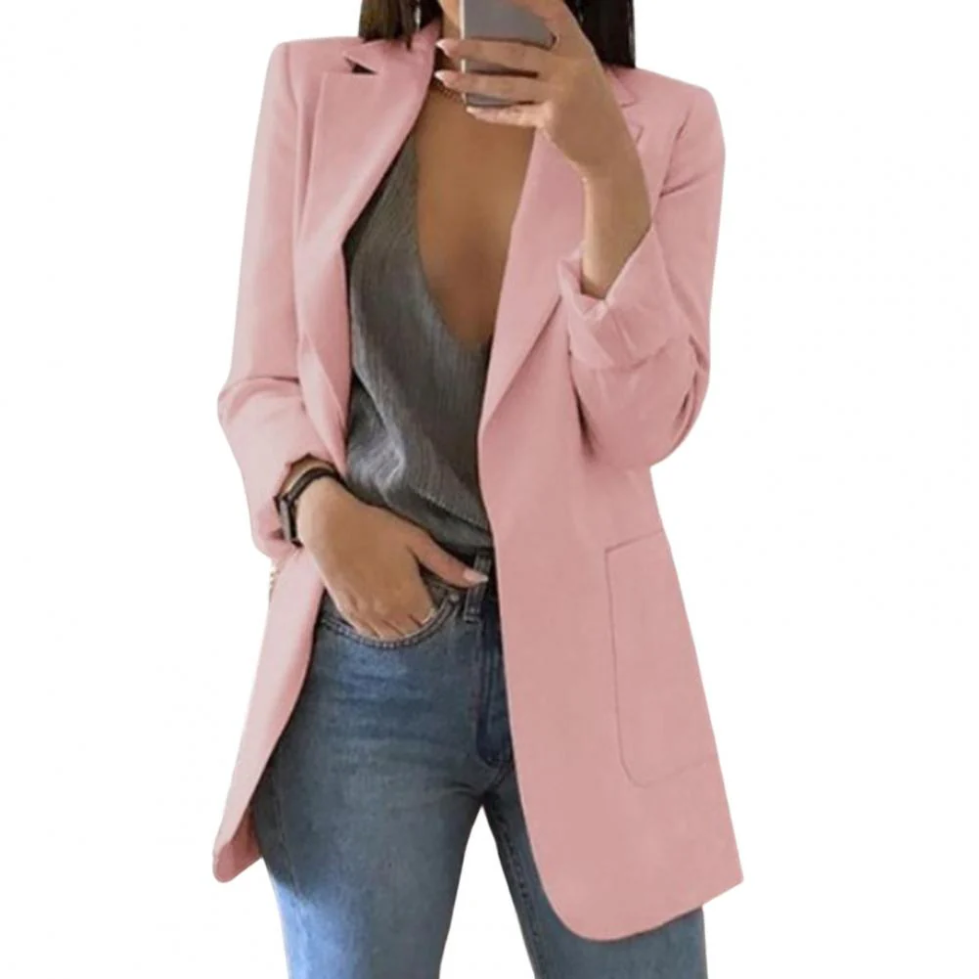 Alveron - Dames Open-Front Blazer, Lange Mouw, Getailleerde Pasvorm, Casual Stijl