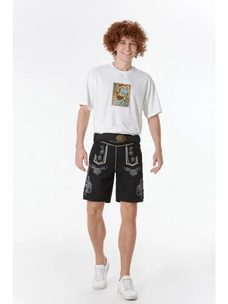 DenHer - Heren Lederhosen Korte Broek met Borduursels - Traditioneel Design