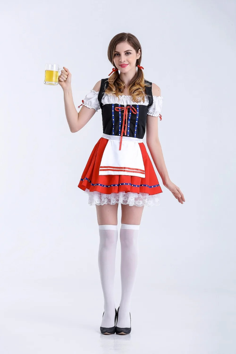 Virndra - Dirndl Dames Korte Jurk met Schort en Off-Shoulder Ontwerp