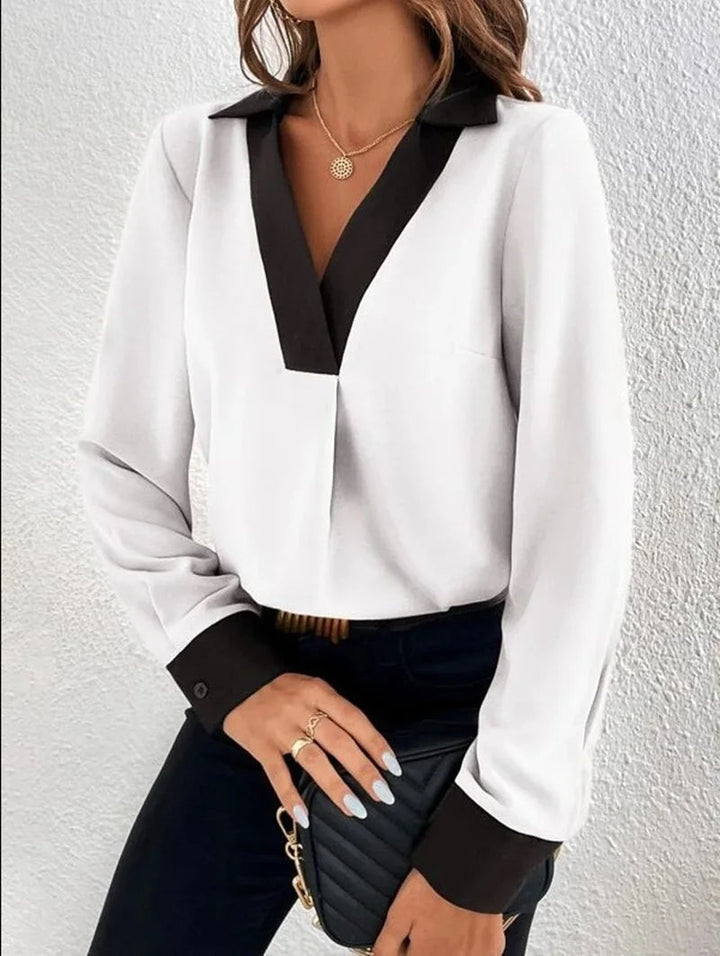 LuxeDames Elegante Blouse - V-Hals Lange Mouwen