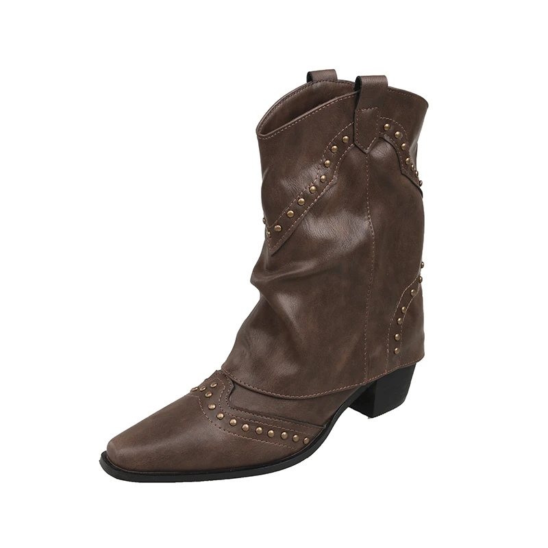 Estheta - Western Enkelboots met Studs en Puntige Neus - Cowboy Laarzen Dames