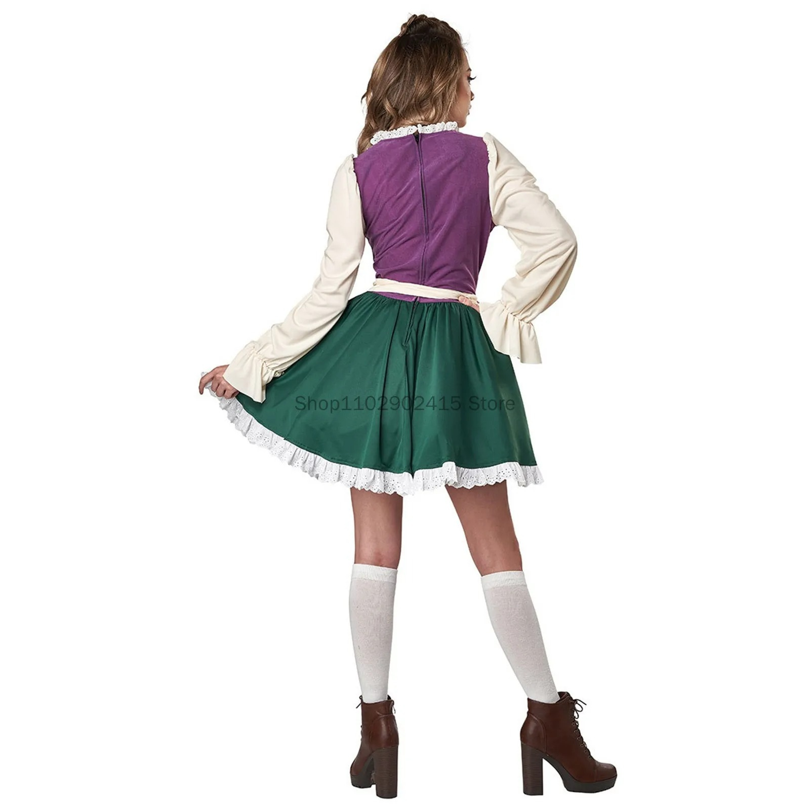 Wirndra - Dirndl Dames Jurk met Lange Mouwen, Schort en Vetersluiting