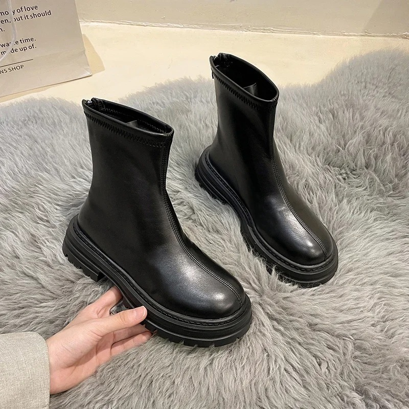 Rafaela - Dames Chelsea Boots van Leer met Rits en Dikke Zool