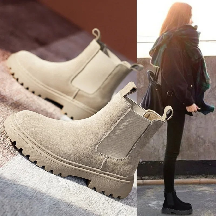 Serafie - Dames Chelsea Boots van Suède met Treklussen en Robuuste Zool