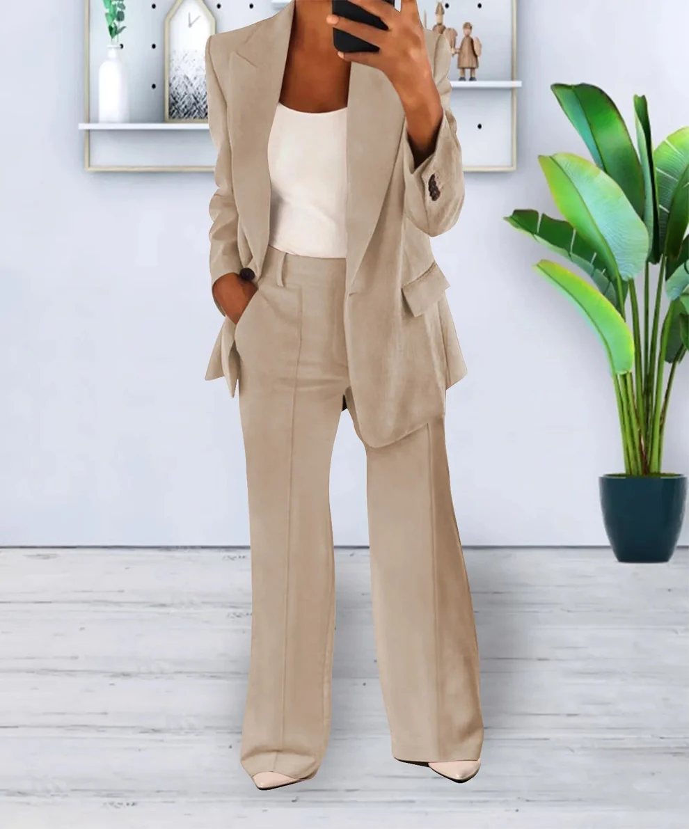 Noralyn - Dames Tweedelige Blazer en Wijde Broek Set, Getailleerde Pasvorm, Formele Kleding