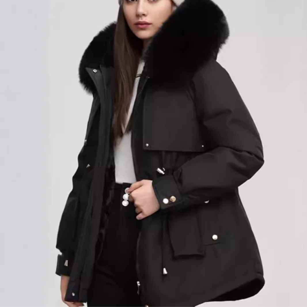 MonAmi effen kleur bontkraag parka winterjas dames