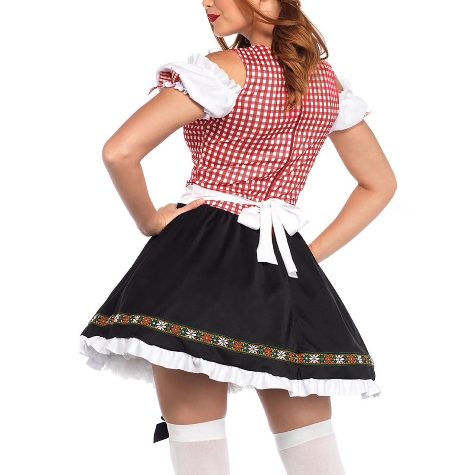 Jindera - Dirndl Dames Jurk met Geruite Top, Schort en Ruches