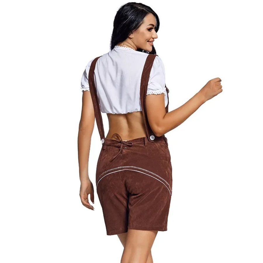 LederGe - Traditionele Dames Lederhosen Set met Shirt en Bretels - Feestkleding