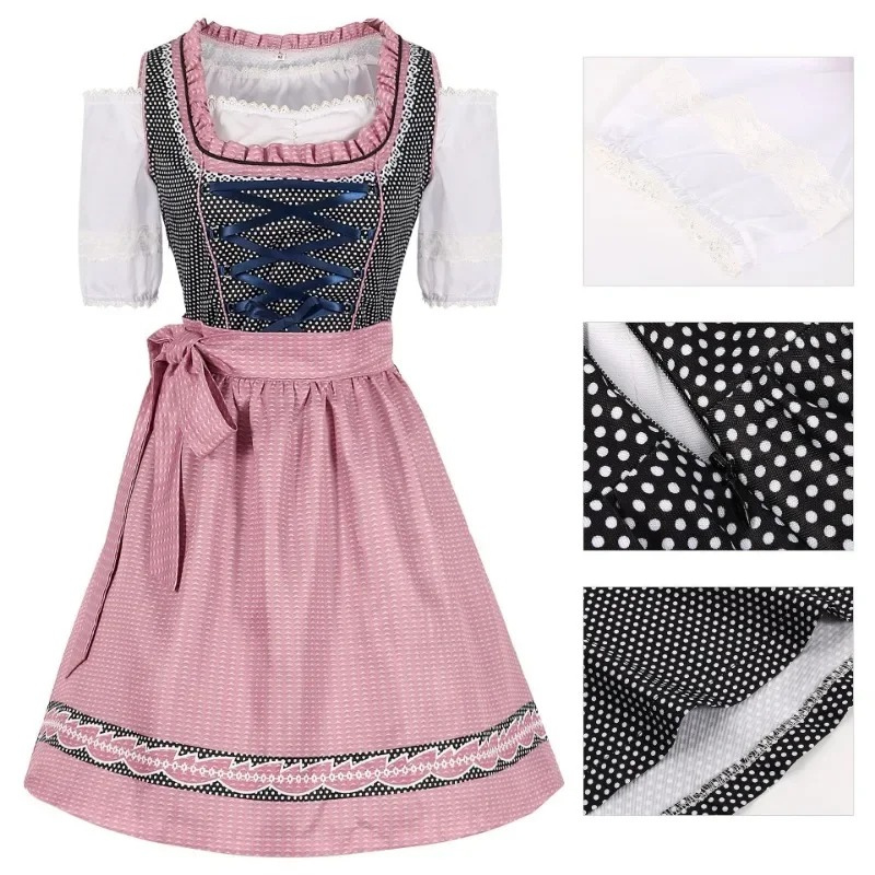 Gindral - Dirndl Dames Jurk met Ruches, Schort en Vetersluiting