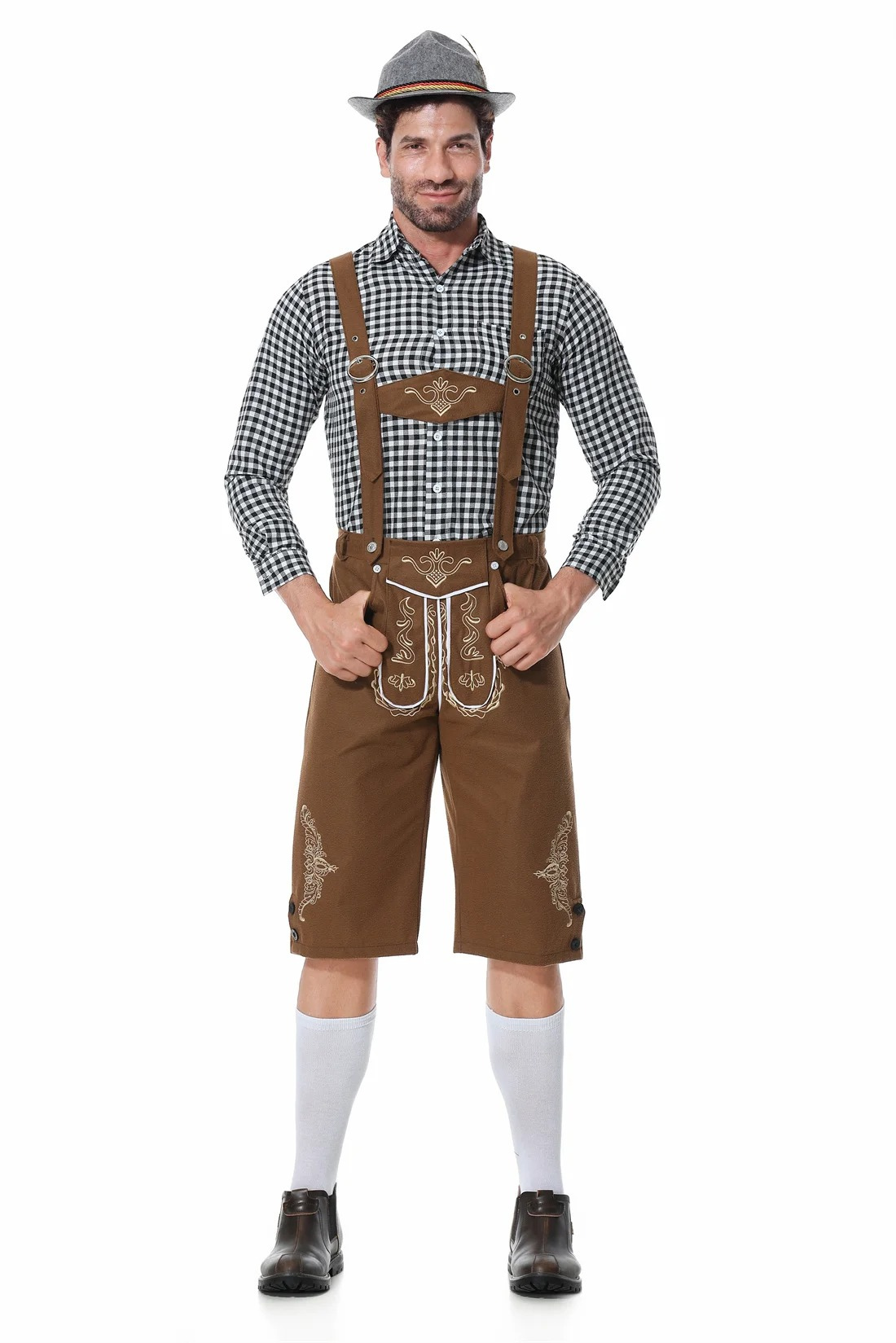 DenLedr - Heren Lederhosen met Bretels - Traditionele Beierse Outfit