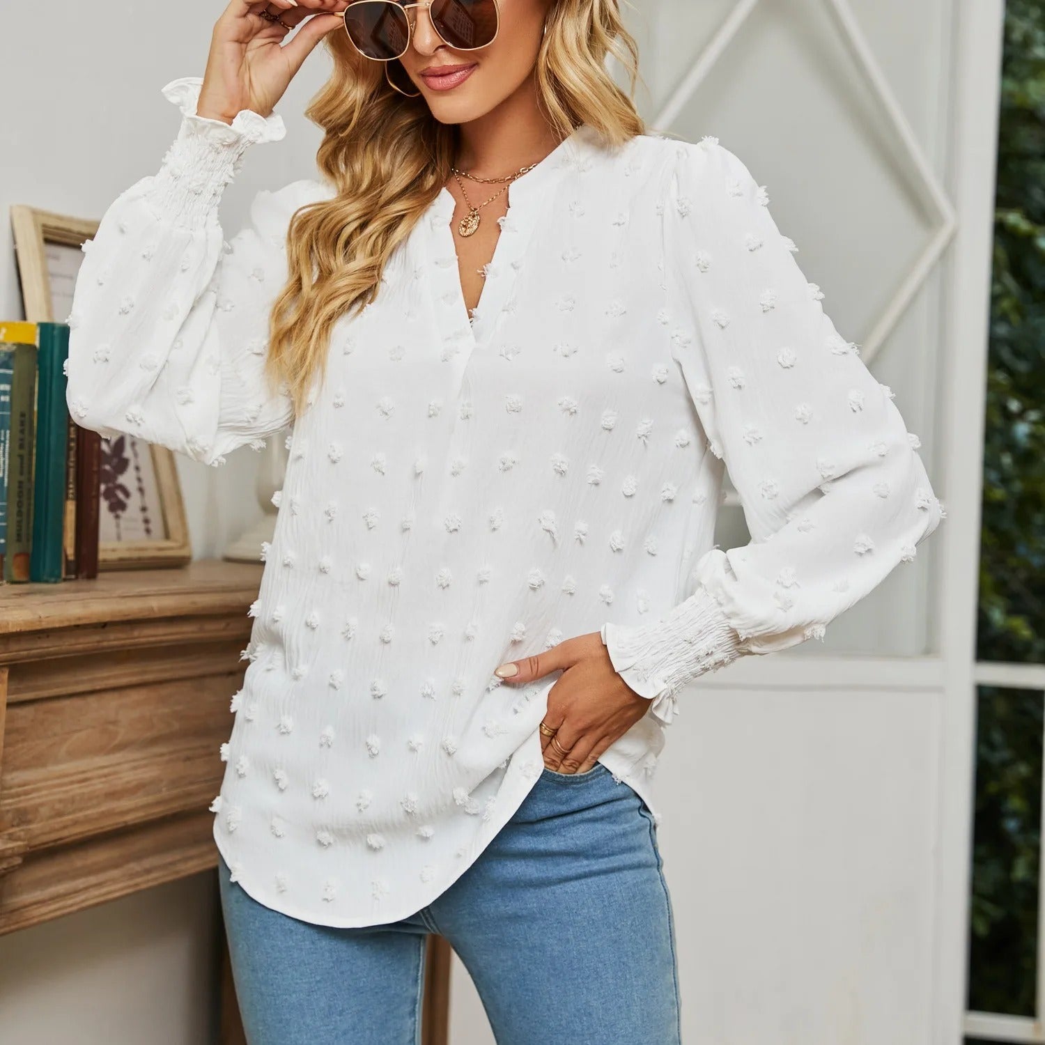 Feline Lichtgroene V-Hals Blouse