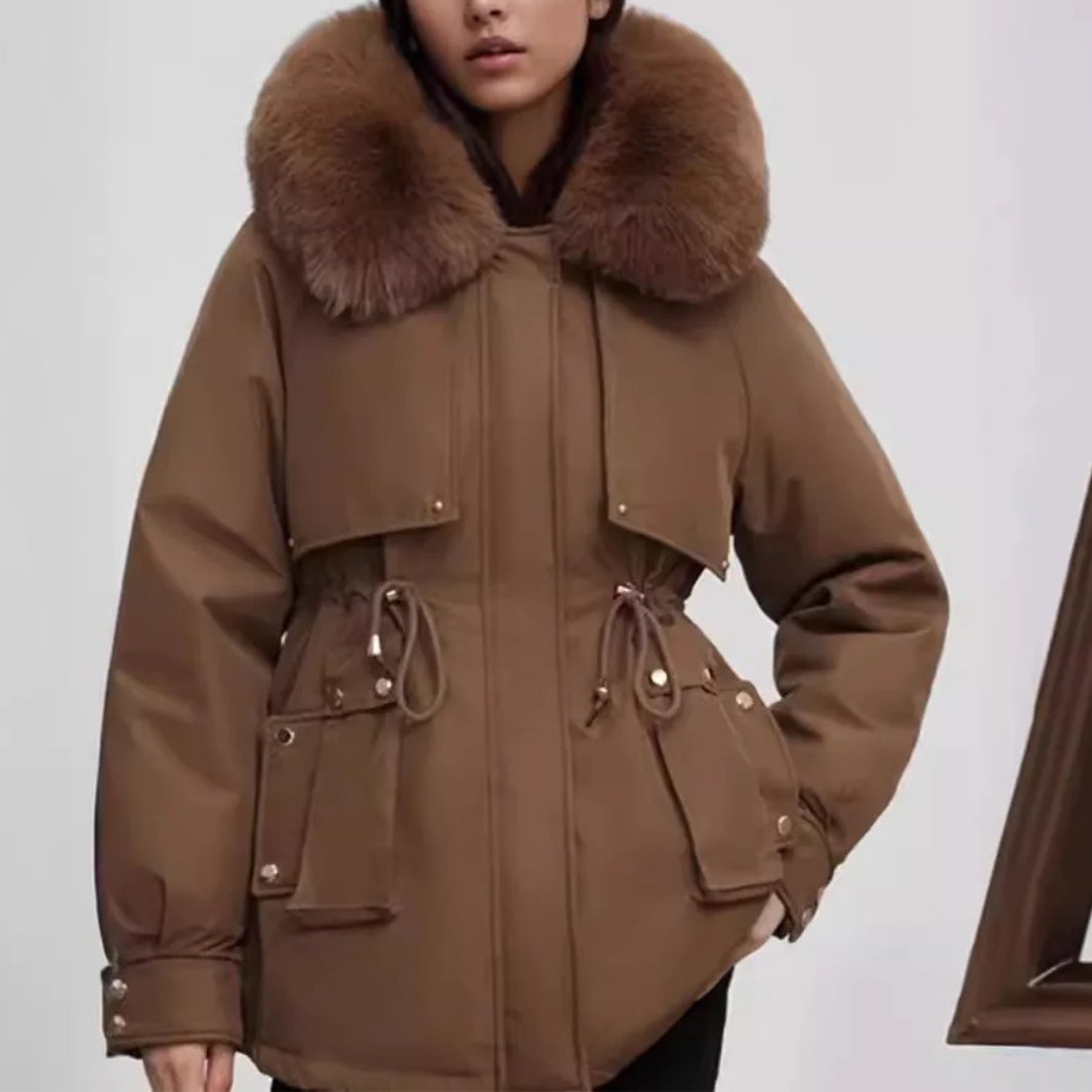 MonAmi effen kleur bontkraag parka winterjas dames