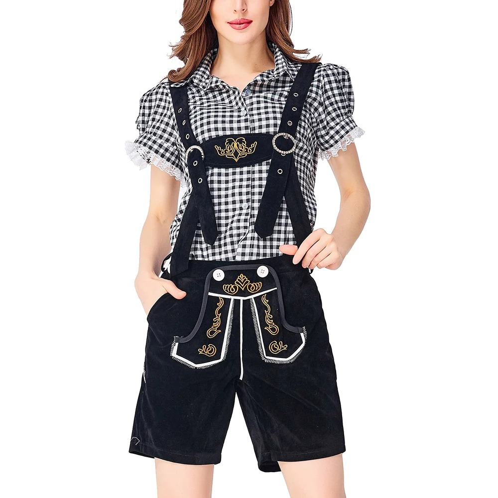 Xindora - Dirndl Dames Outfit met Korte Broek en Traditionele Bretels