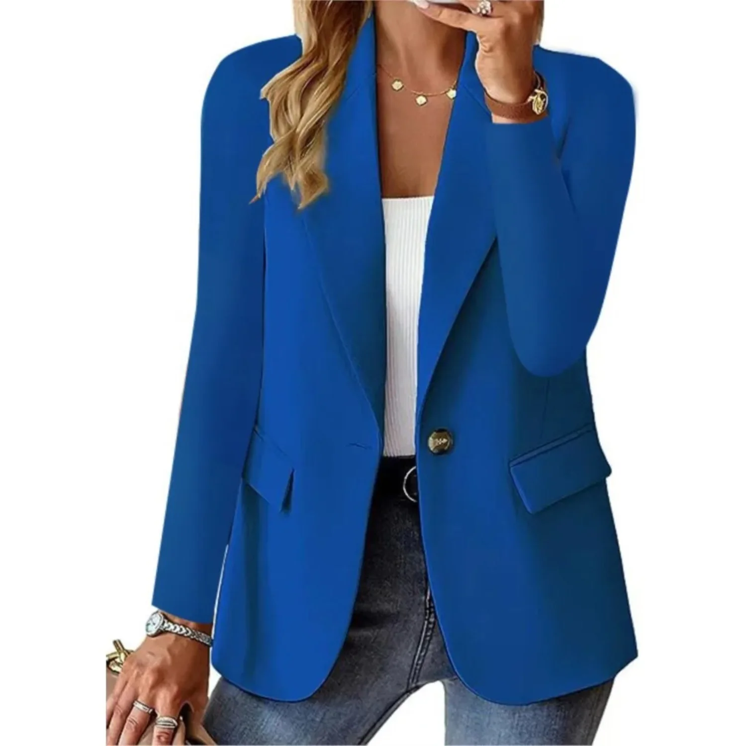 Morvina - Dames Blazer met Één Knoop, Lange Mouw, Getailleerde Pasvorm, Casual Jasje