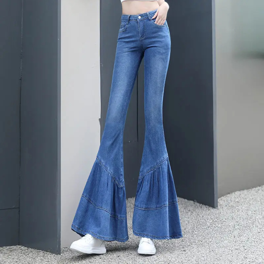 Fevaron - Flared Broek Dames Hoog Gesneden Vervaagde Effect Bell Bottoms