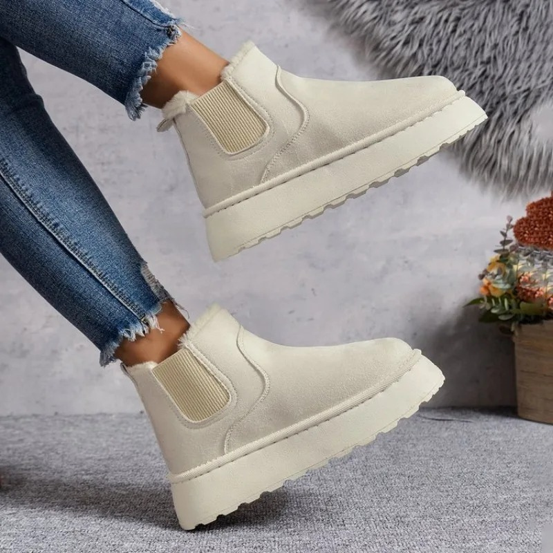 Velviva - Dames Boots Met Elastiek - Warme Winter Platform Enkellaarzen