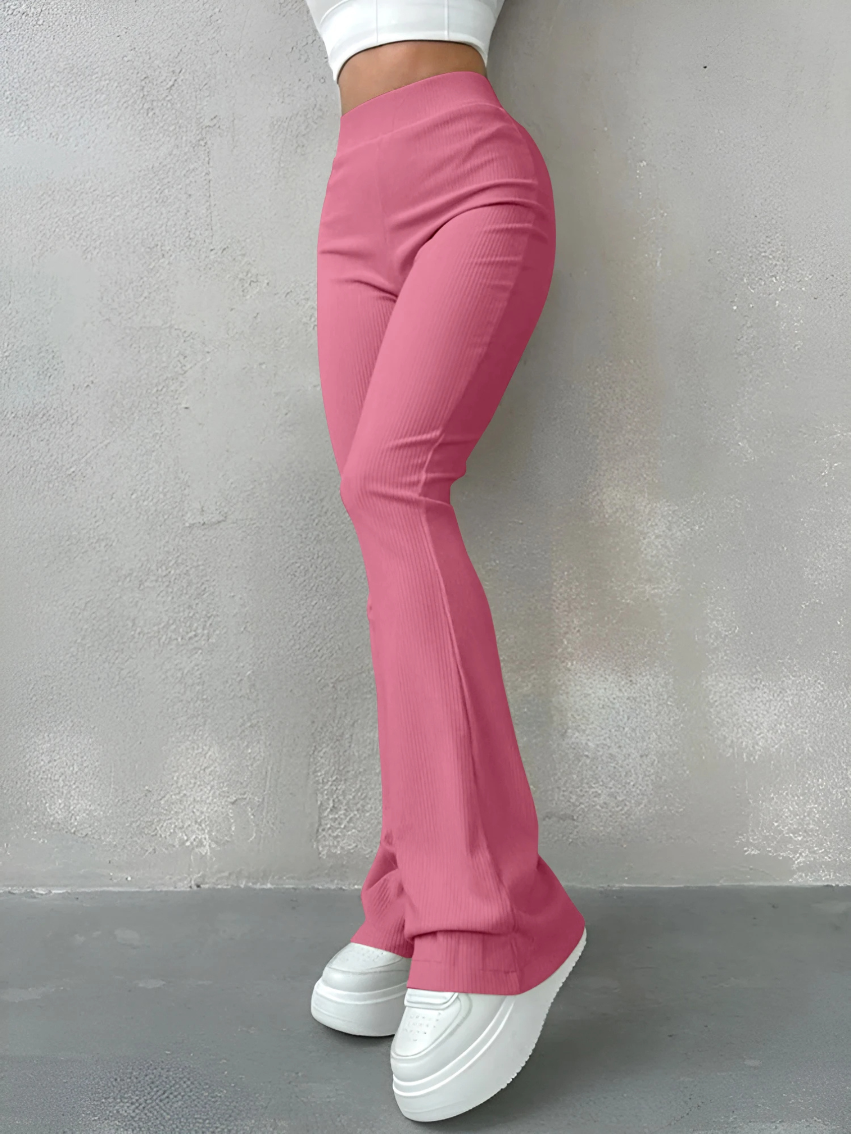 Selvara - Flared Broek Dames Hoge Taille Geribbelde Stretch Uitlopende Pijpen