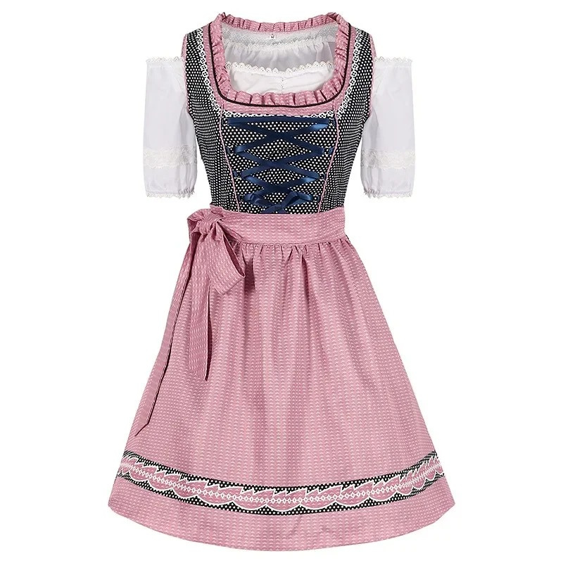 Gindral - Dirndl Dames Jurk met Ruches, Schort en Vetersluiting