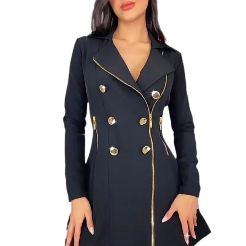 Bellissa - Blazer Jurk Dames Met Ritssluitingen en Gouden Knopen