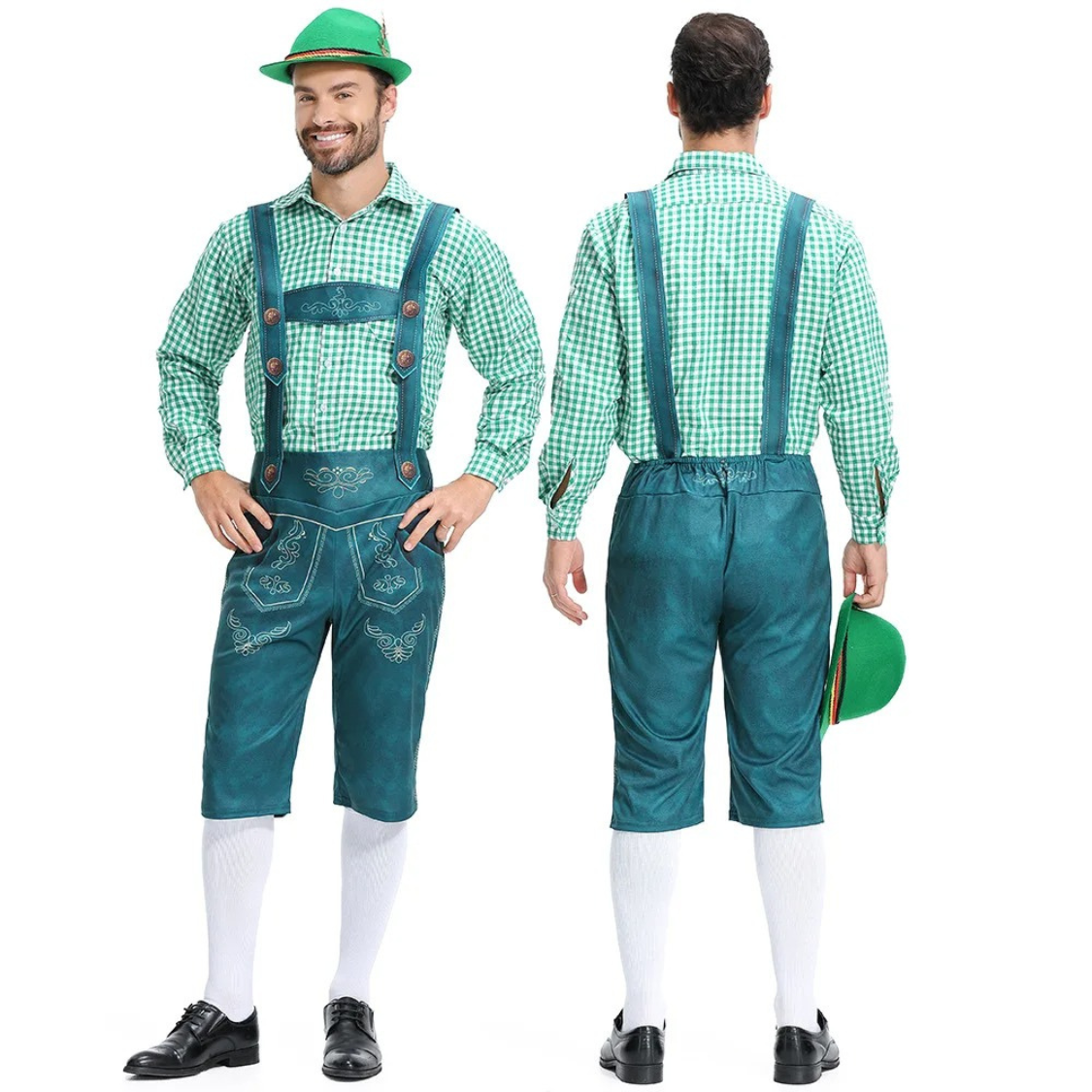 HoutMan - Authentieke Lederhosen Heren met Bretels en Borduursels - Oktoberfest