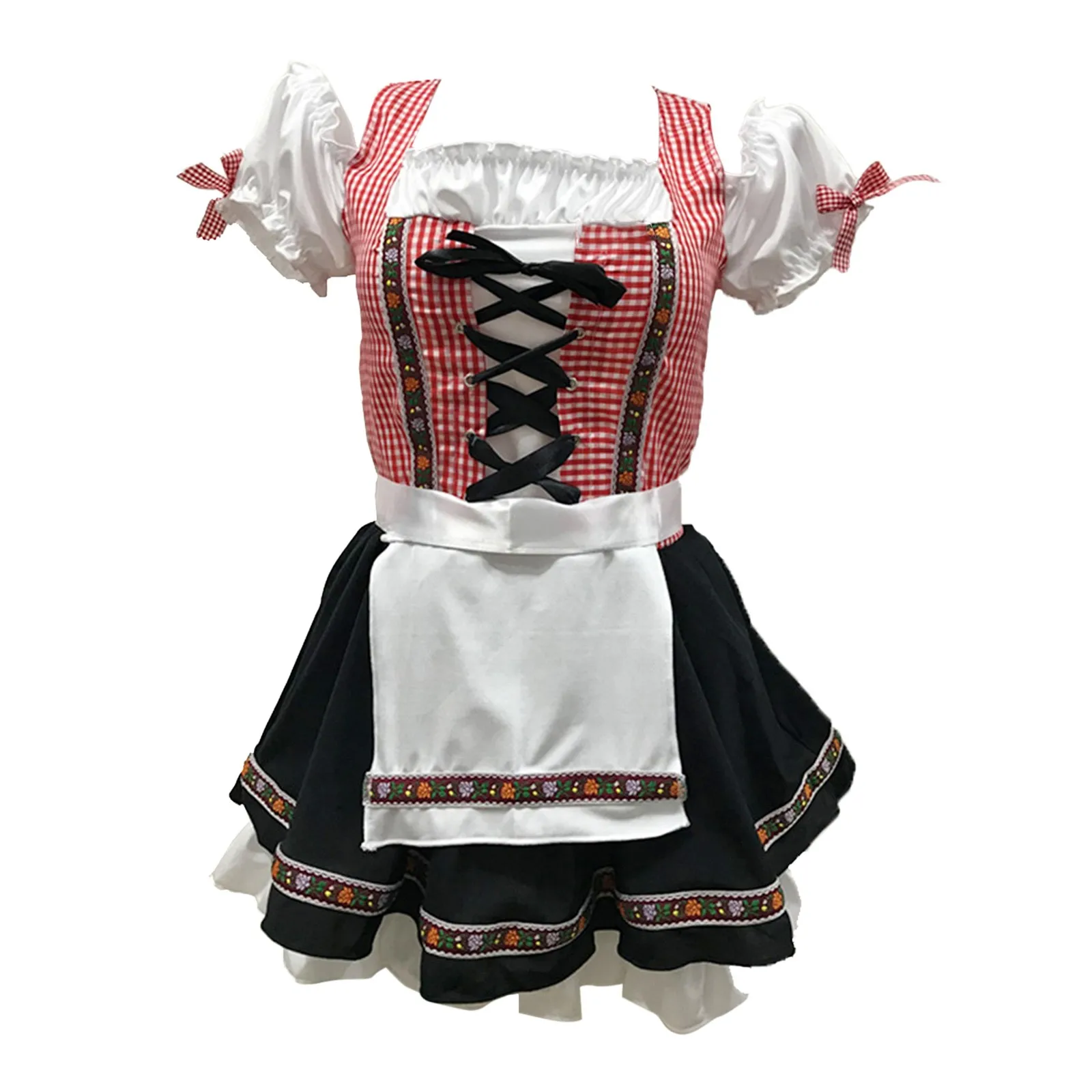 Jindera - Dirndl Dames Jurk met Geruite Top, Schort en Ruches