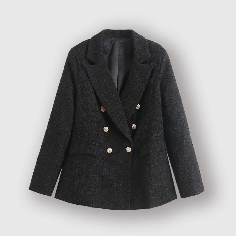 Rovelle - Dames Dubbelrijige Tweed Blazer, Reverskraag, Knoopdetails