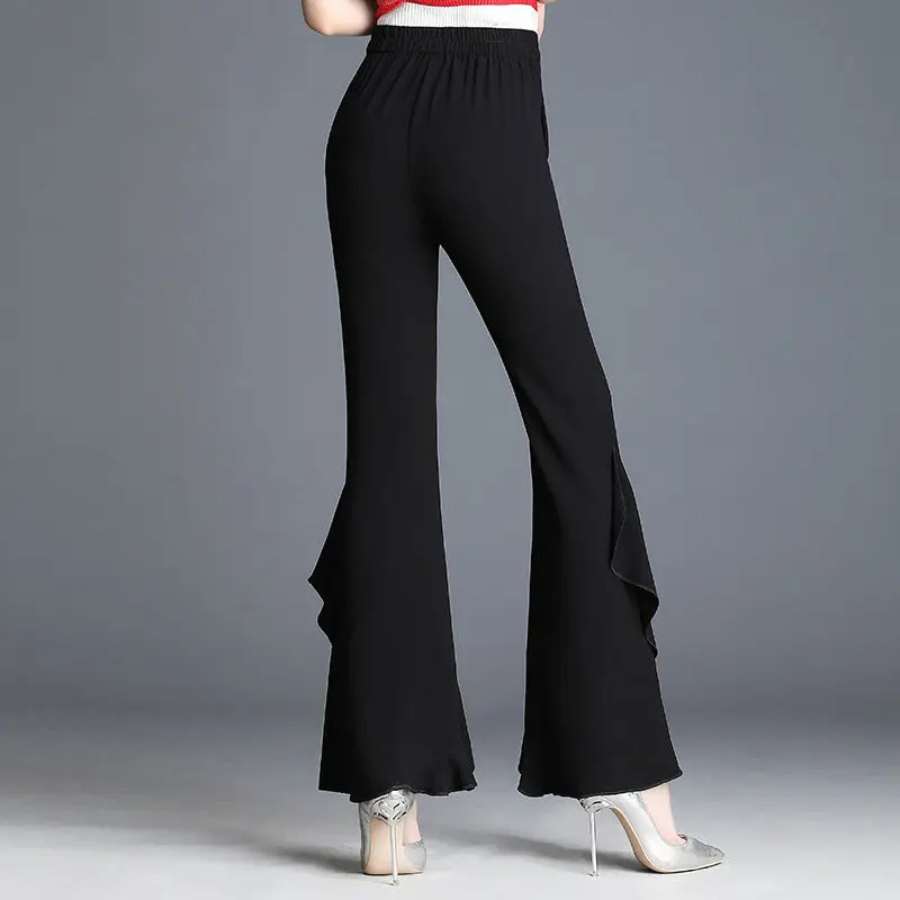 Relvion - Flared Broek Dames Hoog Gesneden Elegante Kant Afwerking Bell Bottoms