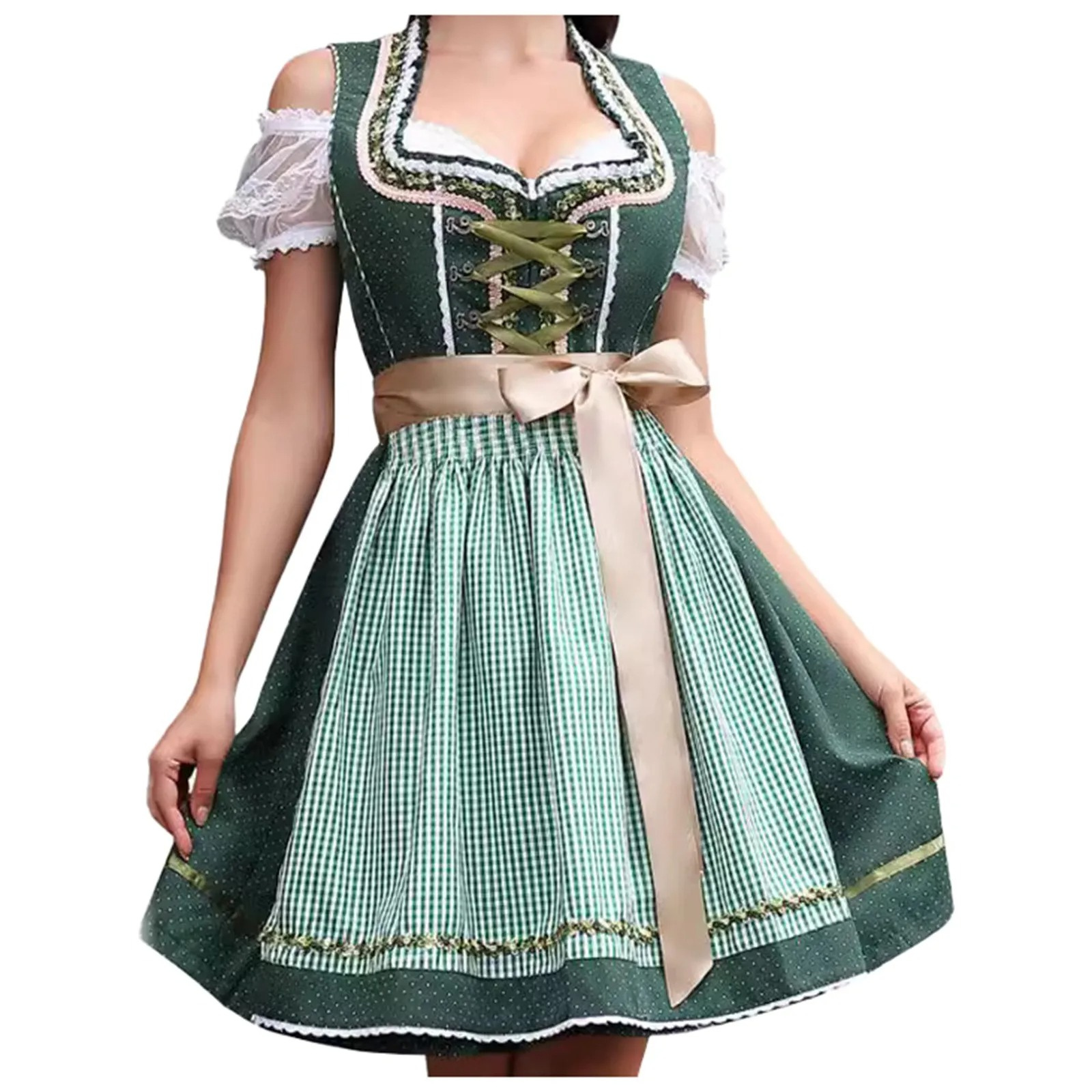 Bindrol - Dirndl Dames Jurk voor Feesten met Vetersluiting en Strikdetail