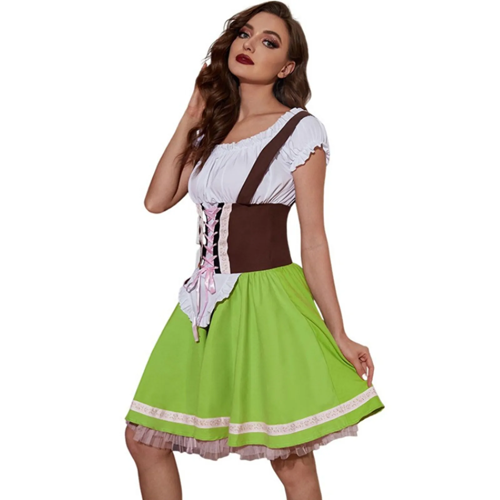 Windral - Dirndl Dames Jurk met Stippenprint, Knoopsluiting en Schort