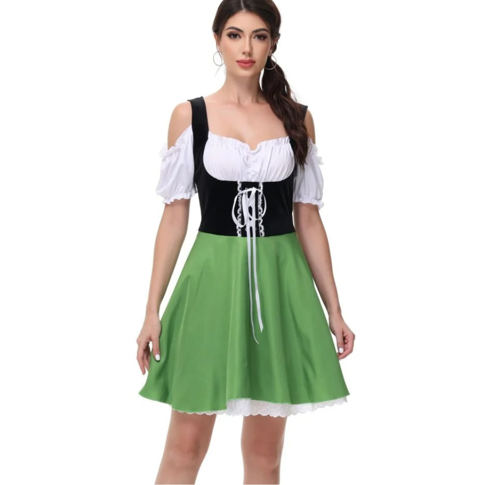 Pirndel -Dirndl Dames Jurk met Geruit Detail en Striksluiting Schort