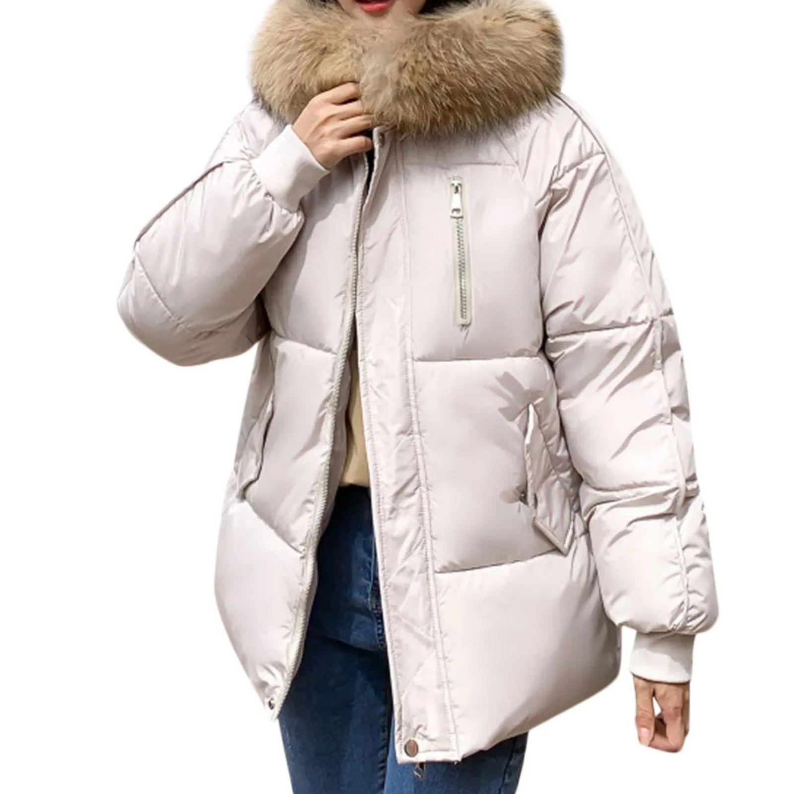 MonAmi loose fit parka winterjas dames met bontkraag