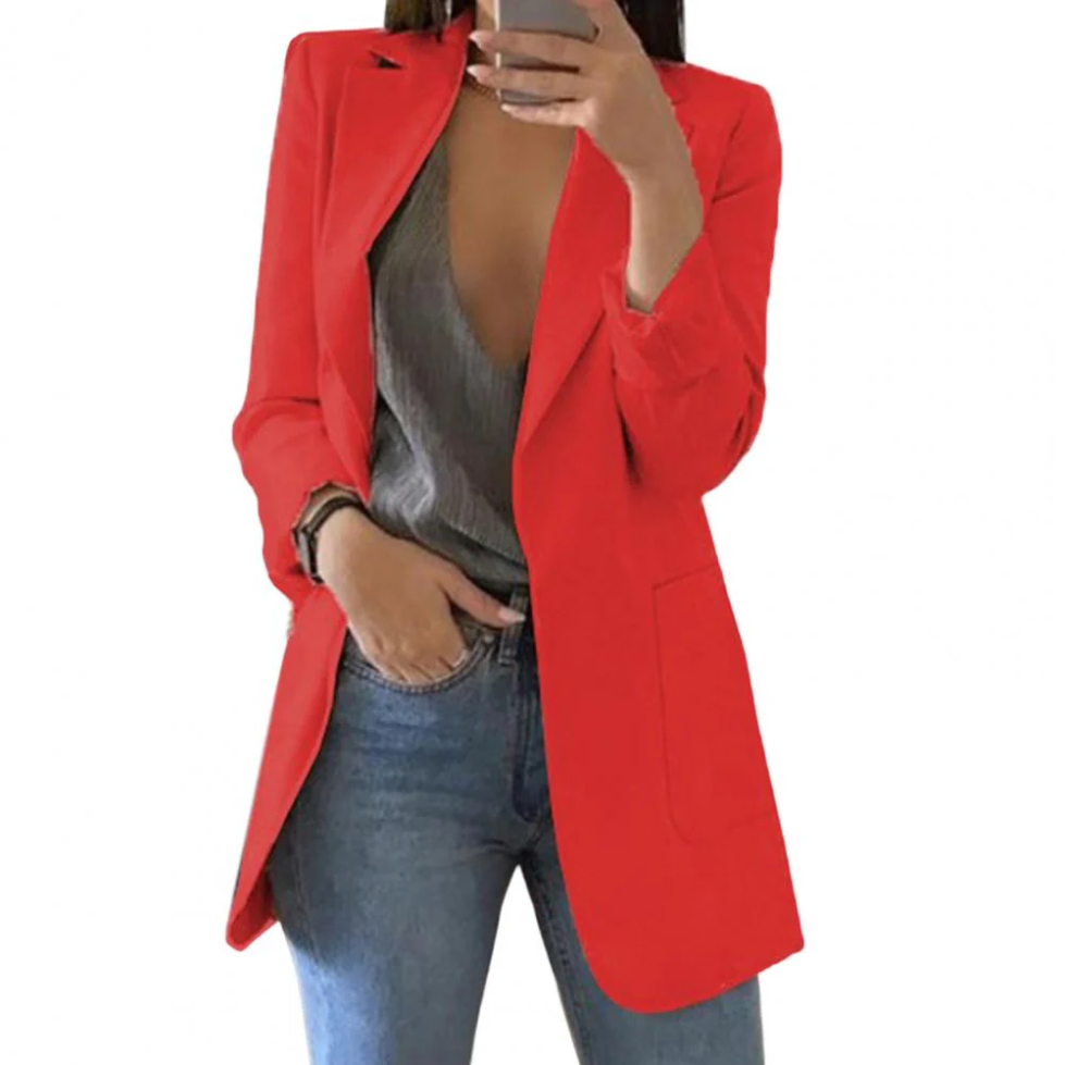 Alveron - Dames Open-Front Blazer, Lange Mouw, Getailleerde Pasvorm, Casual Stijl