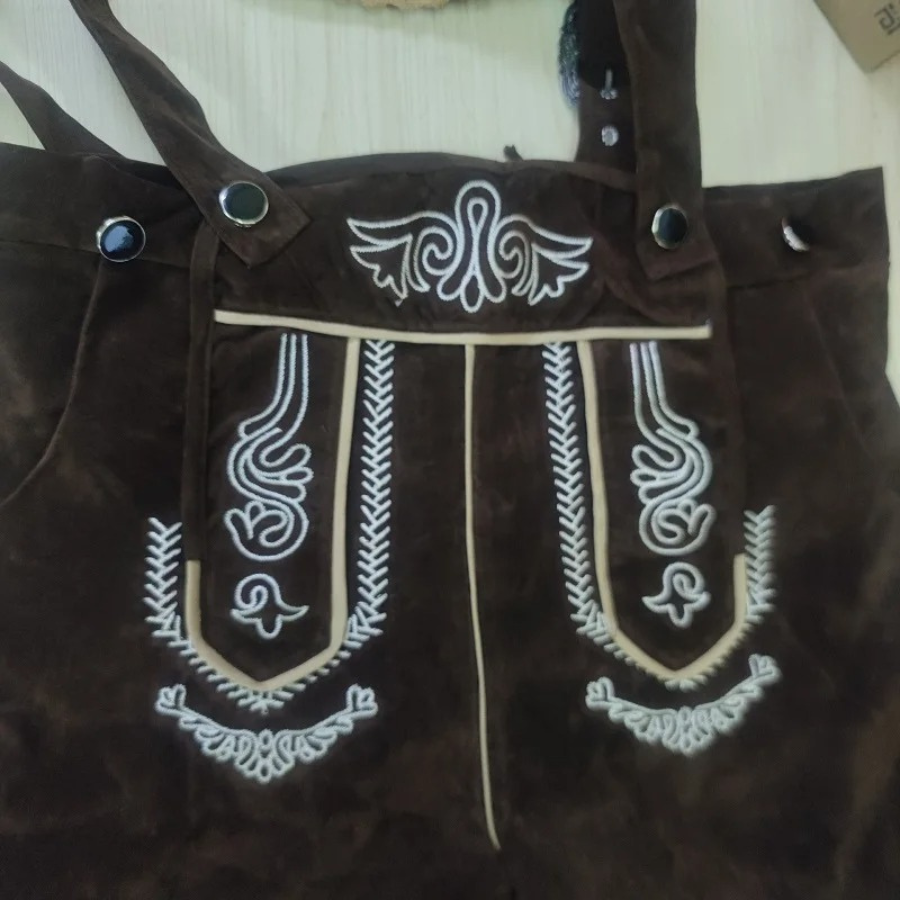 HerHoe - Traditionele Heren Lederhosen met Bretels en Shirt - Feestkleding