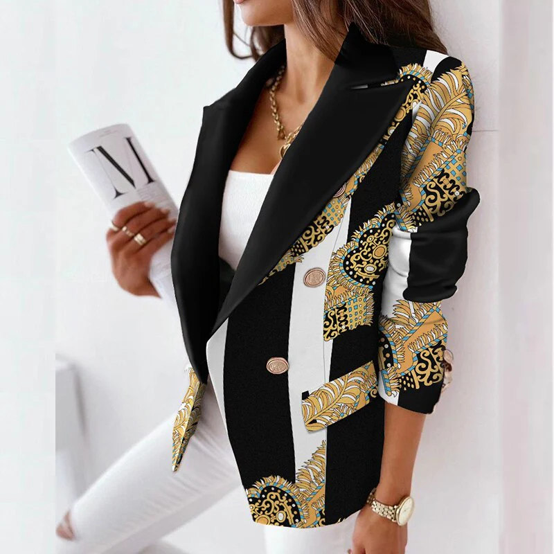 Lovaria - Dames Blazer met Bloemenpatroon, Dubbelrijig, Lange Mouw, Getailleerde Pasvorm