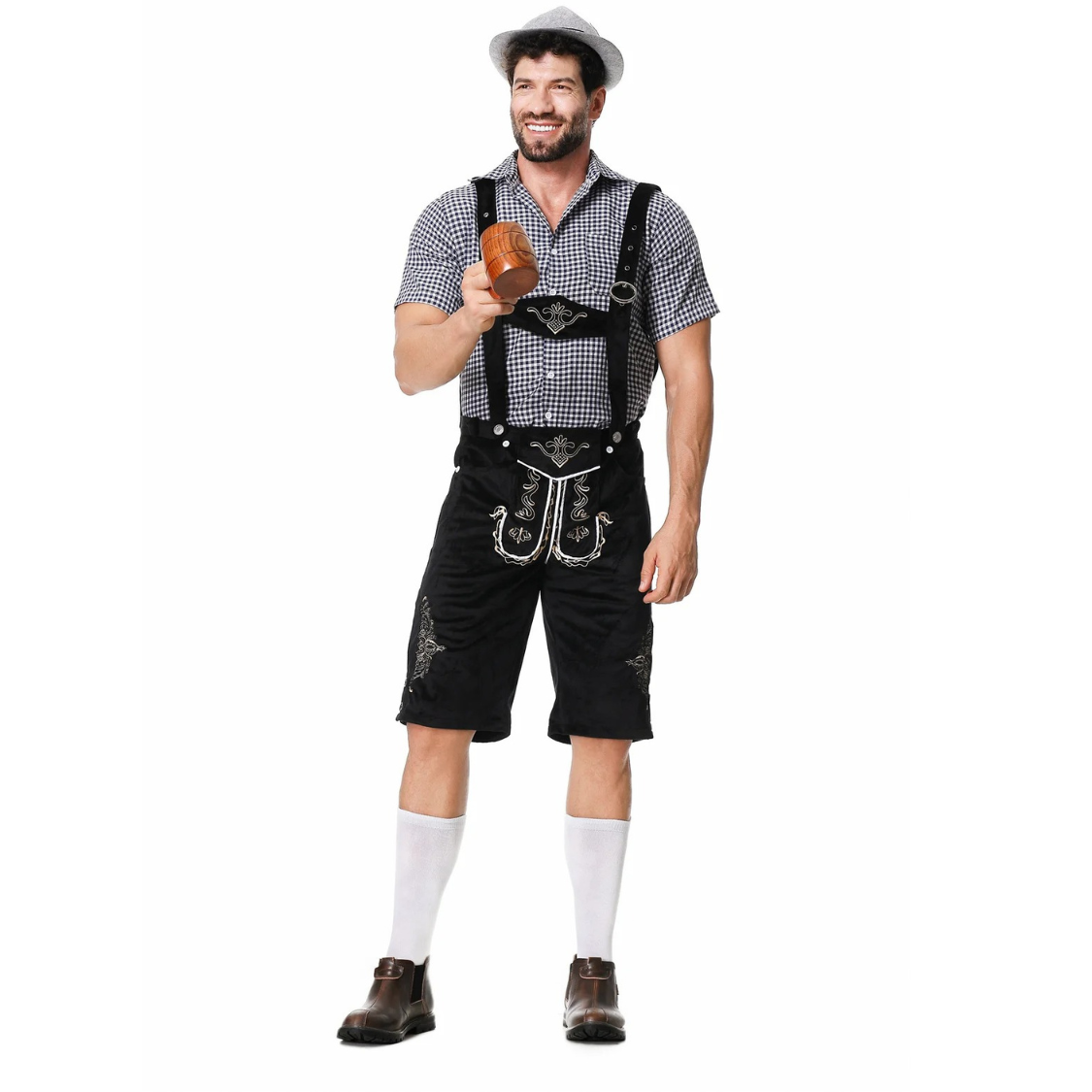 AlpenKr - Set van Heren Lederhosen met Borduursels en Bretels - Feestkleding