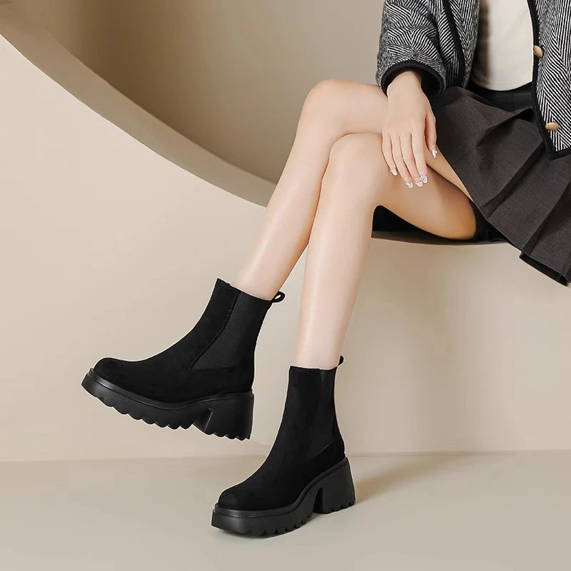 Silvana - Dames Chelsea Boots van Suède met Plateauzool