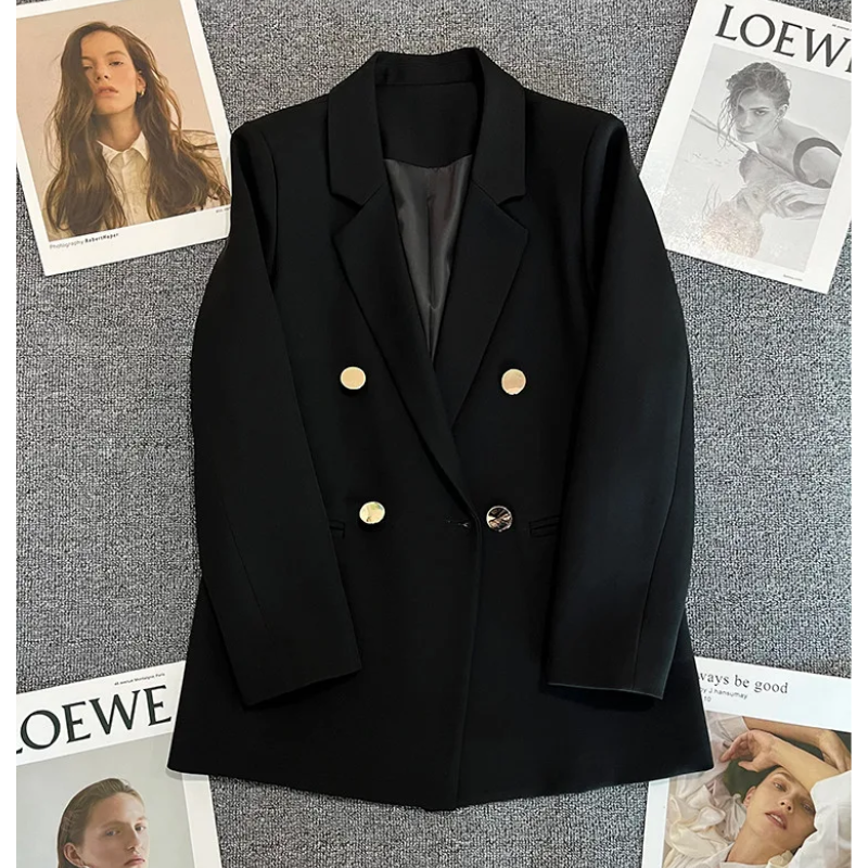 Blazique - Lange Dames Blazer met Gouden Knopen en Dubbele Rij Sluiting