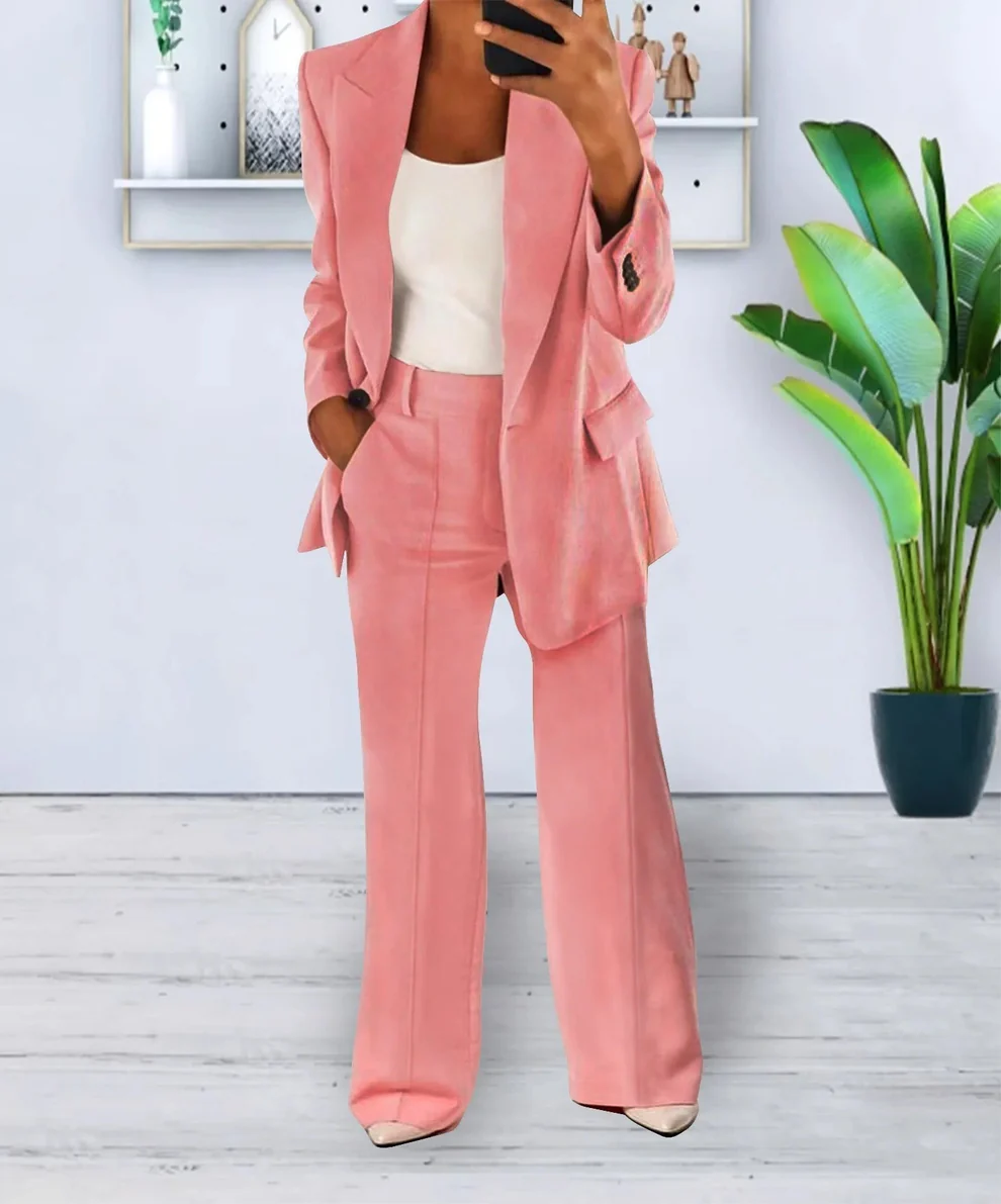 Noralyn - Dames Tweedelige Blazer en Wijde Broek Set, Getailleerde Pasvorm, Formele Kleding