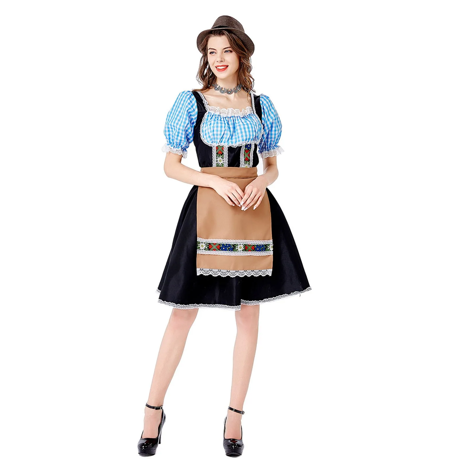 Mirland - Dirndl Dames Oktoberfest Jurk met Geruite Blouse en Schort