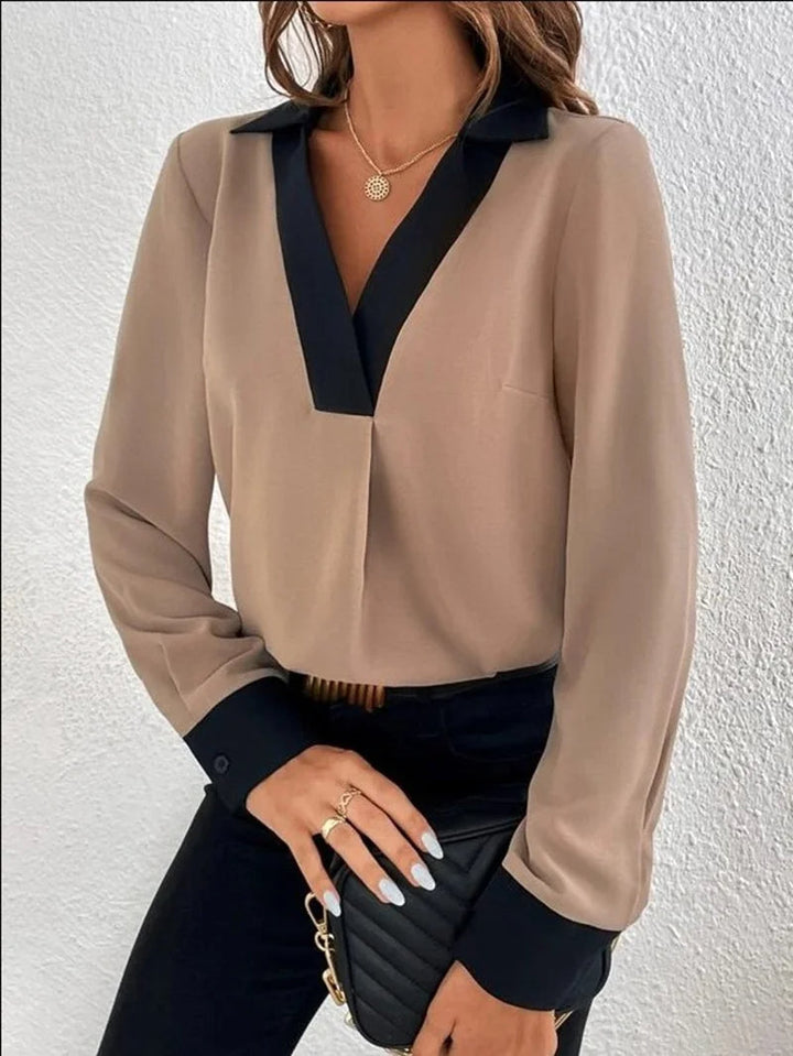 LuxeDames Elegante Blouse - V-Hals Lange Mouwen