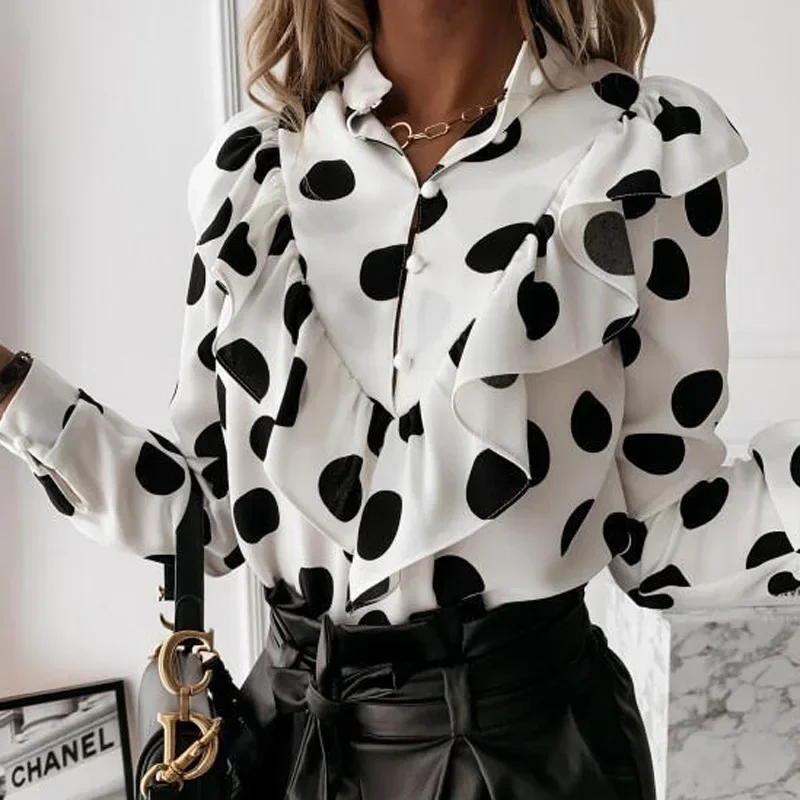 Liselda - Dames Blouse met Ruches en Knoopsluiting, Lange Mouwen, V-Hals, Elegante Stijl