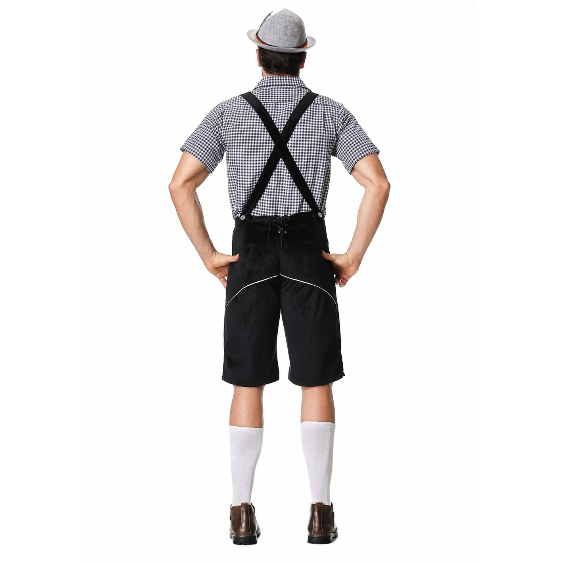 AlpenKr - Set van Heren Lederhosen met Borduursels en Bretels - Feestkleding