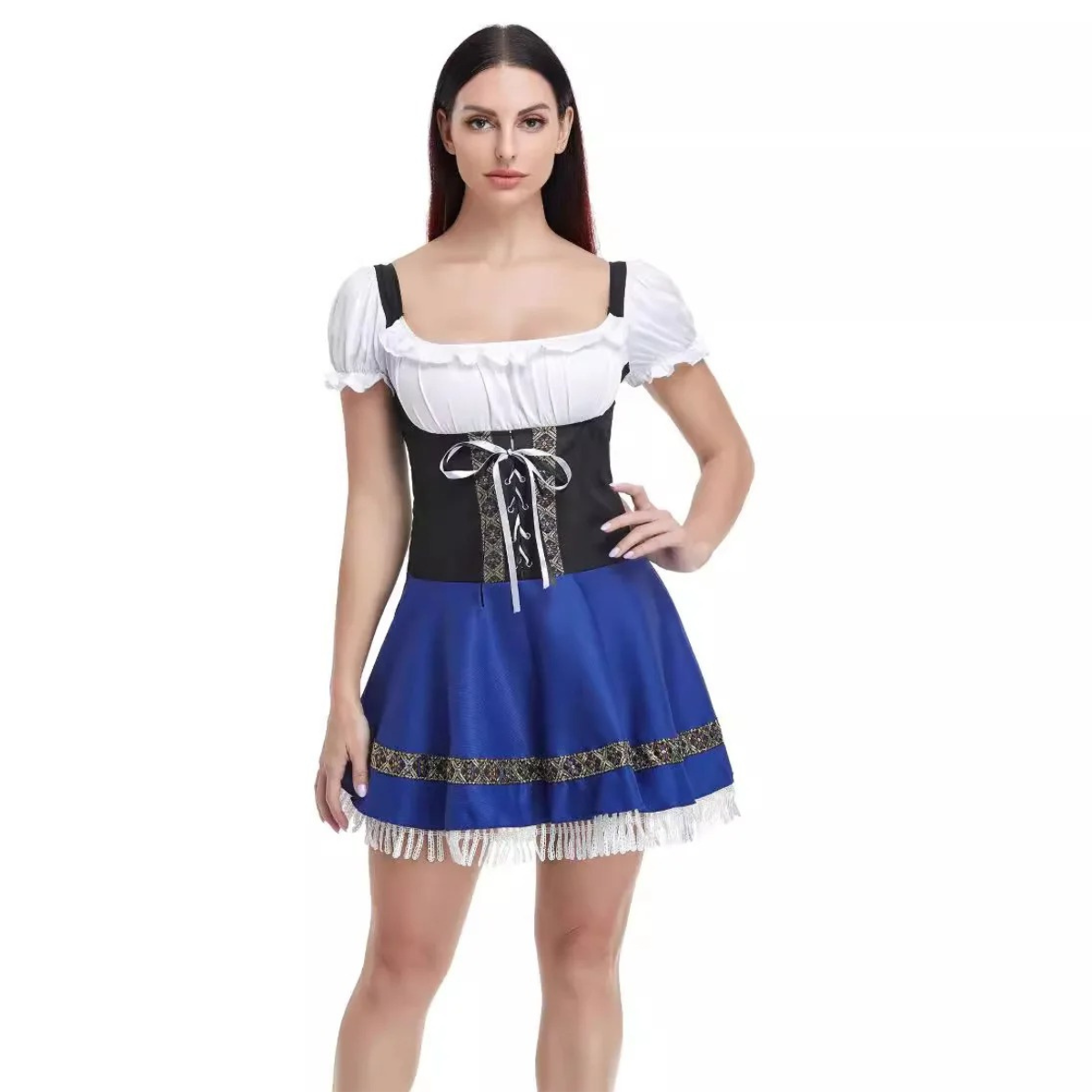 Lindara - Dirndl Dames Korte Jurk met Vetersluiting en Kanten Detail