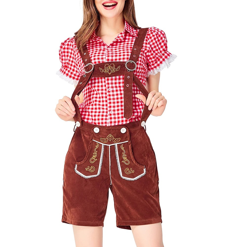 Xindora - Dirndl Dames Outfit met Korte Broek en Traditionele Bretels