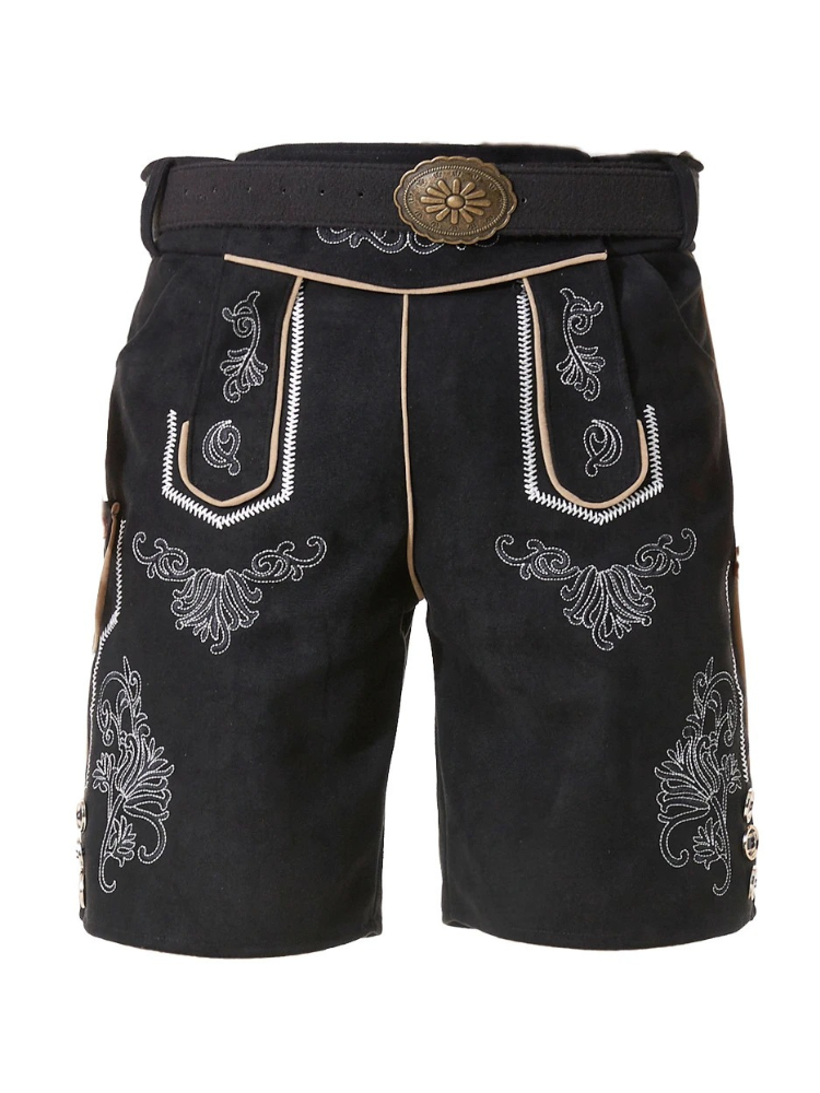 DenHer - Heren Lederhosen Korte Broek met Borduursels - Traditioneel Design